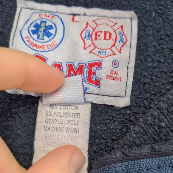 Game Workwear EMT Paramedic 1/4 Zip Sweatshirt Men's Large Blue Priority One VTG - Picture 13 of 16